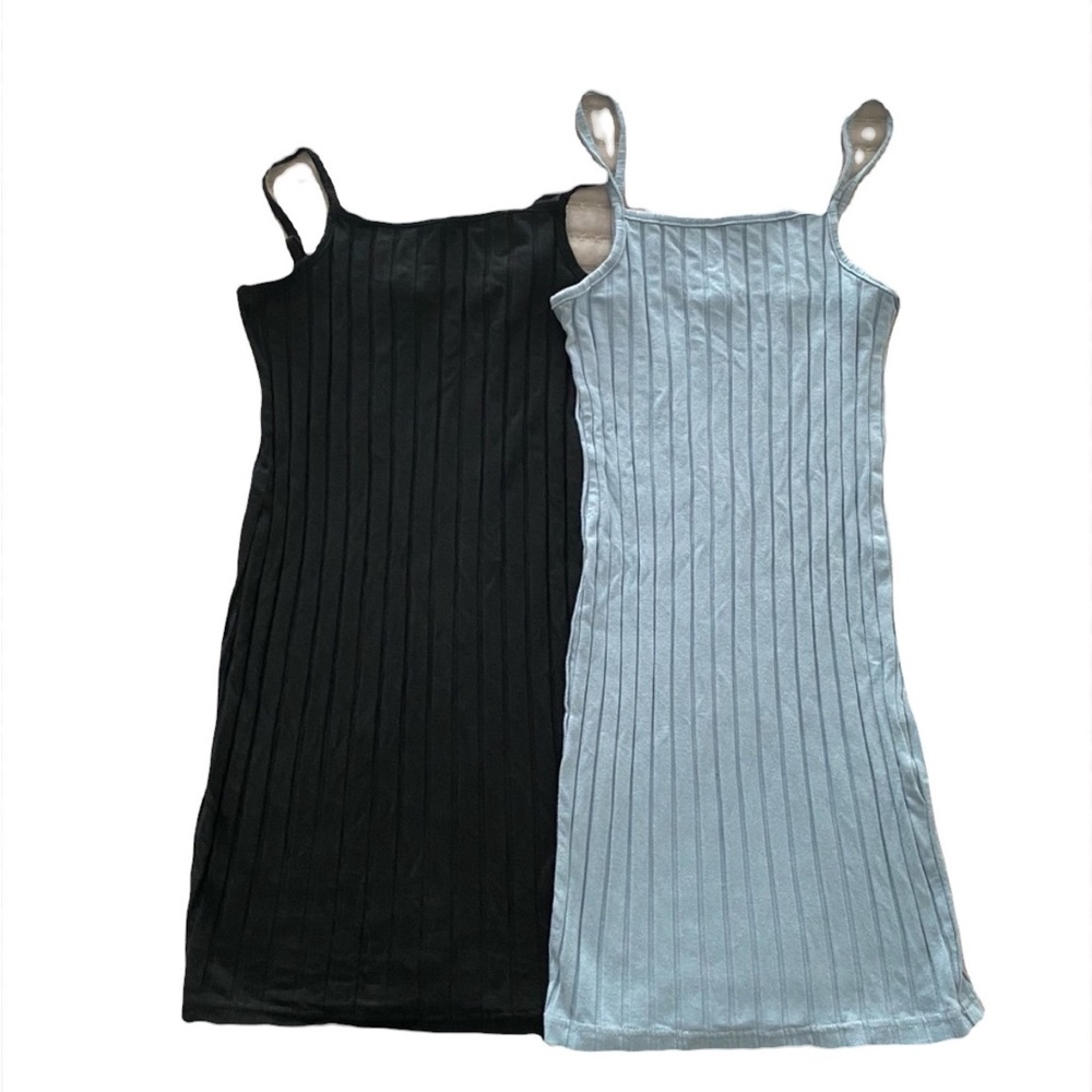 Set of Two Girls Cami Dresses  Spaghetti Strap Rib-Knit Bodycon Slim Fit
